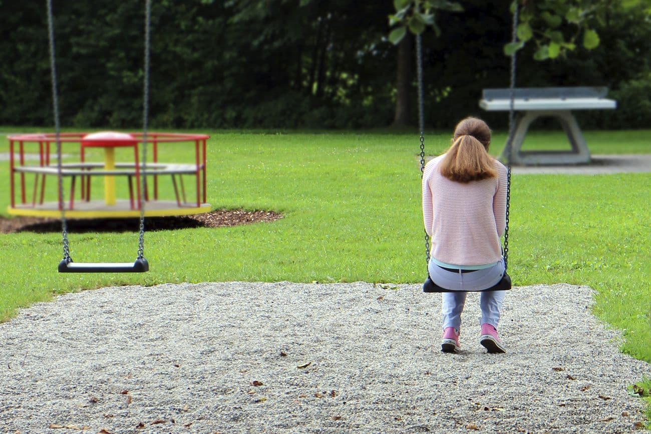 Sad girl on a swing