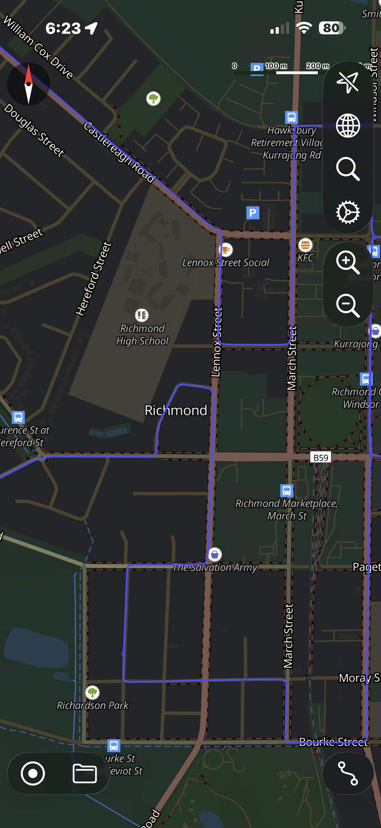 Service NSW route circuit map detailing the southern residential loop.