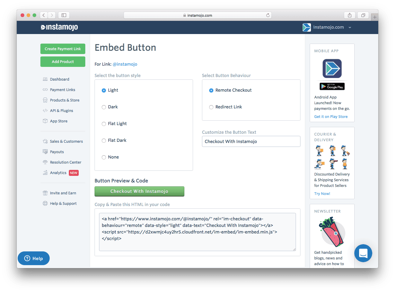 remote checkout with instamojo