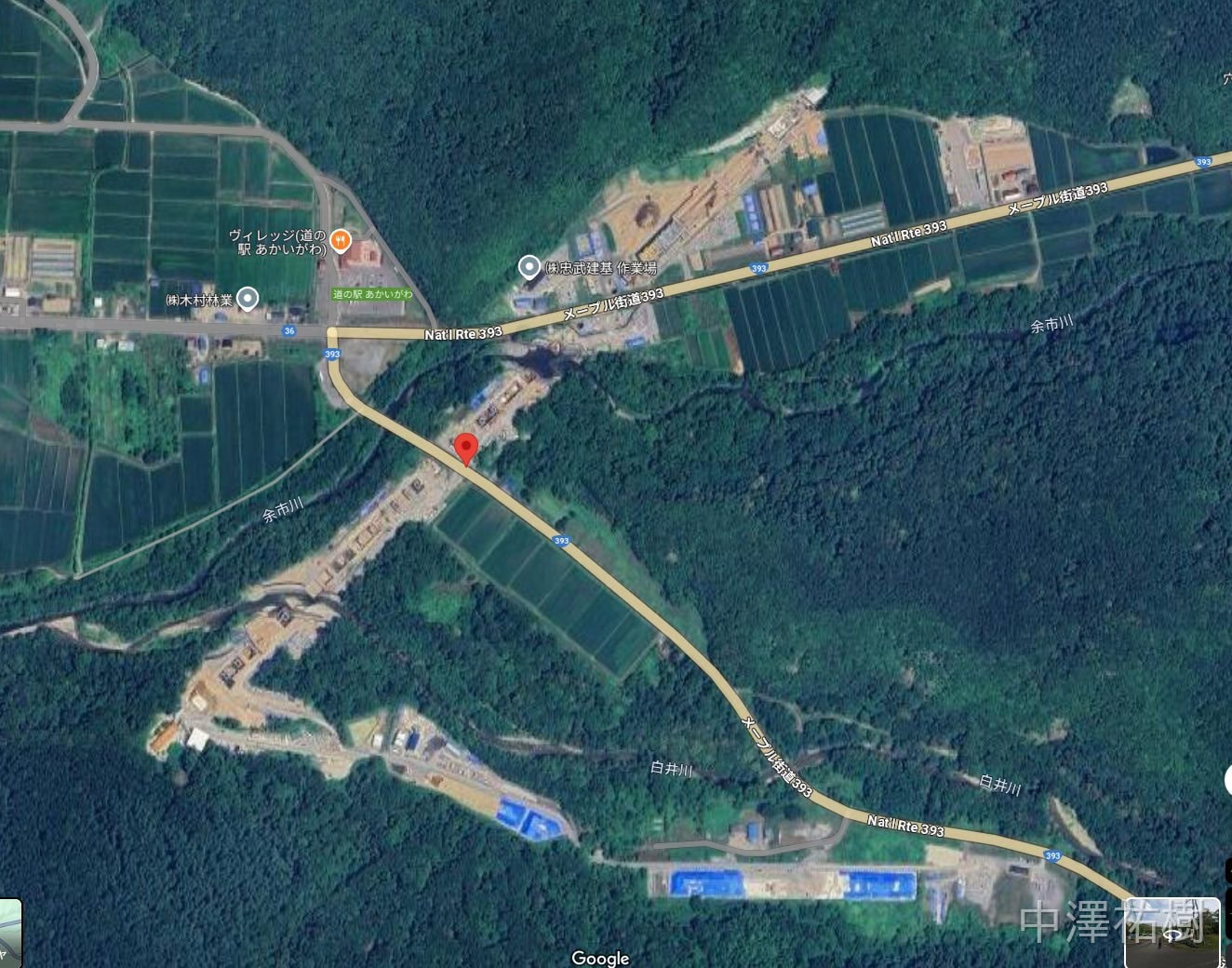 北海道新幹線の工事現場の航空写真、Googleマップ