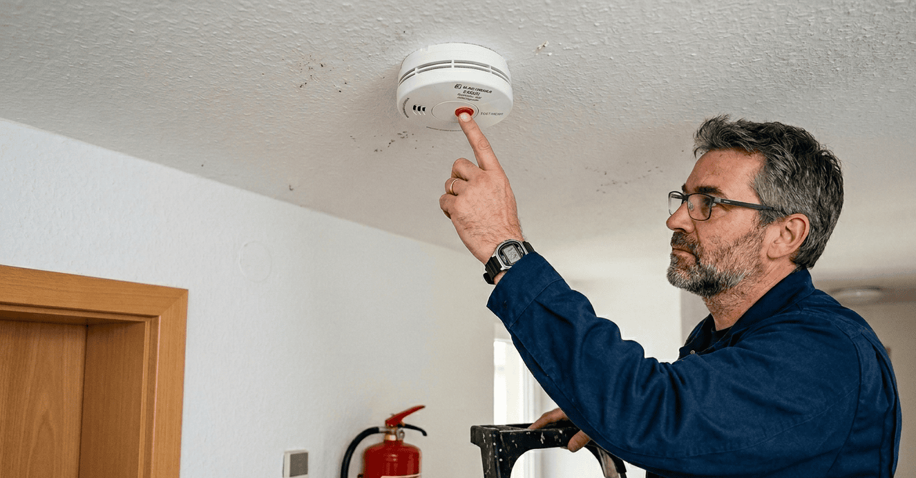 elektriker aktiviert einen rauchmelder