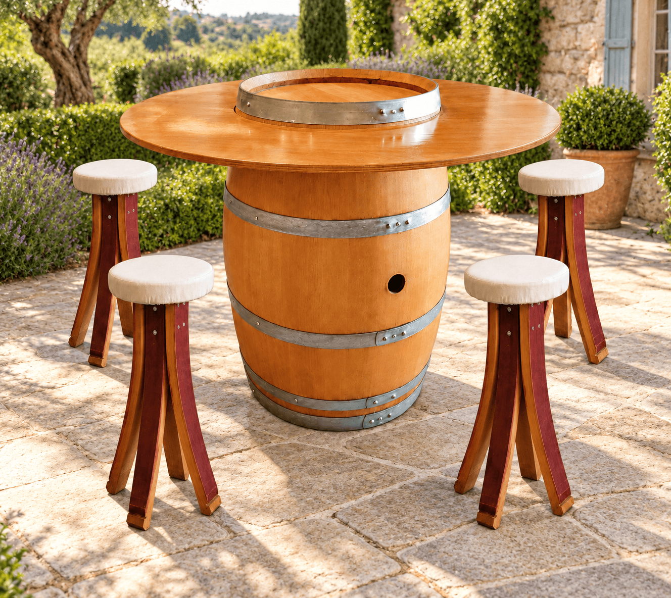 Table Tonneau Plateau Encastre + 4 Tabourets Listrac