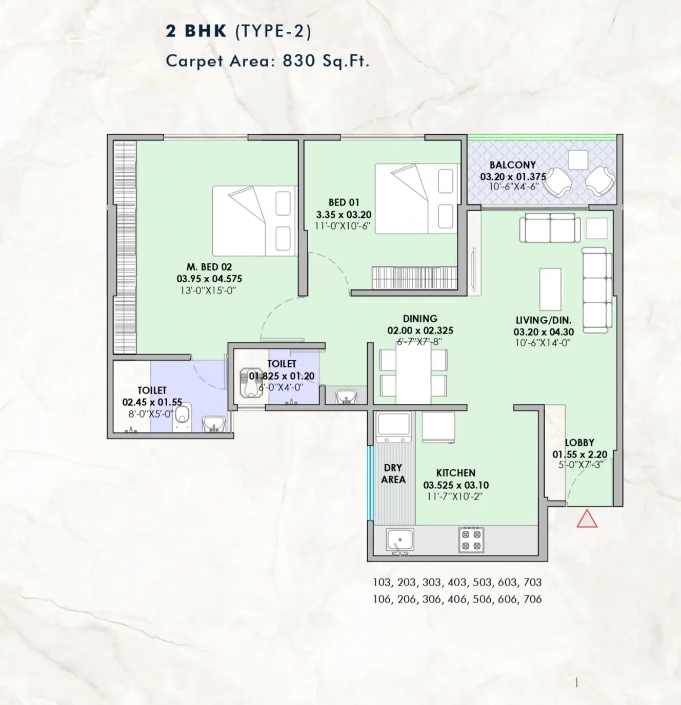 Vision Ekaan 830 Sq.Ft. 2 BHK floor plan