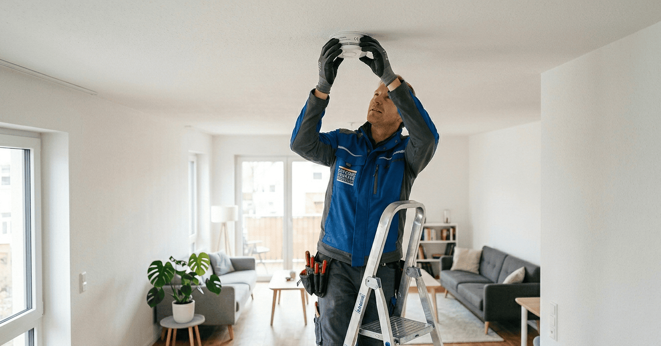 elektriker installiert einen rauchmelder