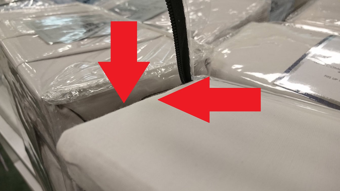 fuzz on a new sheet set in a store