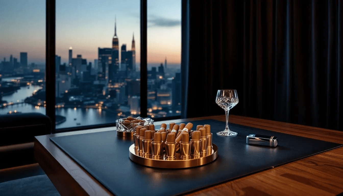 An elegant best mobile cigar service setup showcasing premium cigars for a special event.
