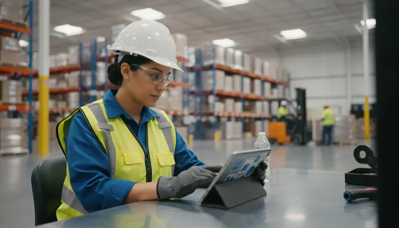 Warehouse staffing candidate completing a skills assessment in a DFW distribution center