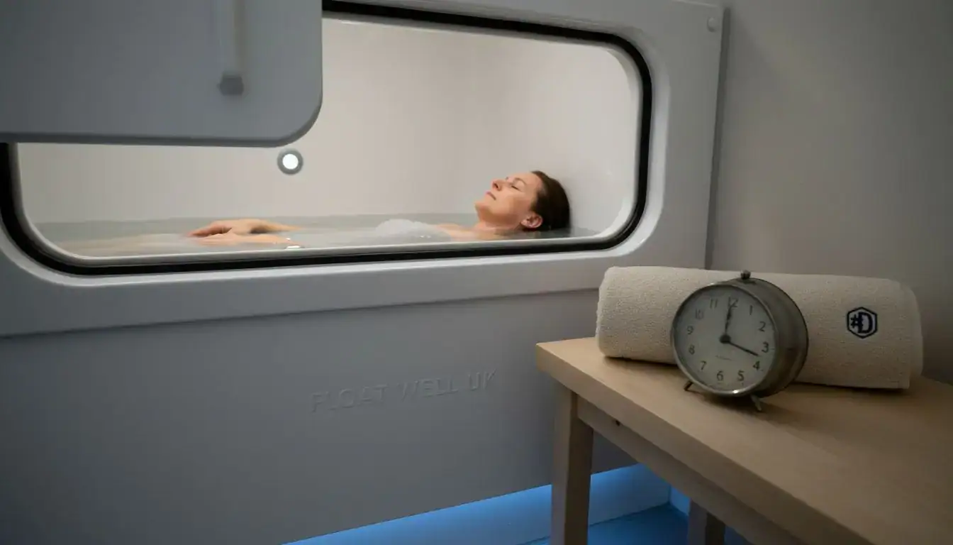 Woman floating in sensory deprivation tank