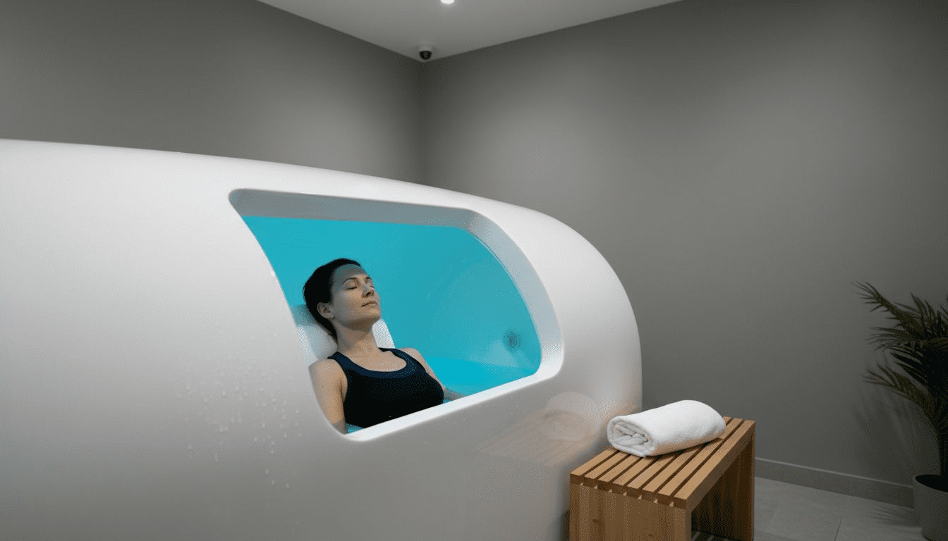 Woman relaxing in floatation pod therapy