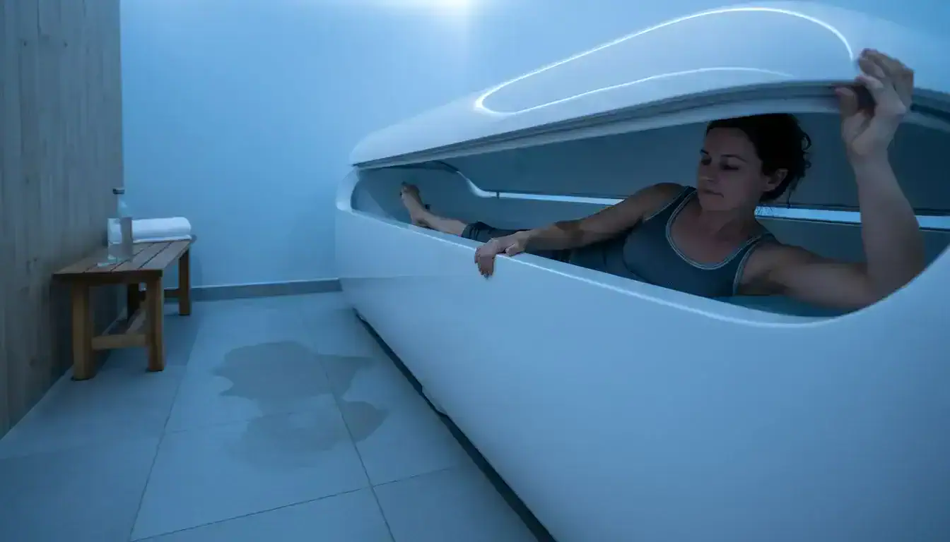 Woman preparing for floatation pod sensory therapy