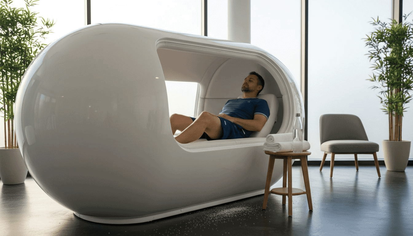 Man relaxing in sensory deprivation pod