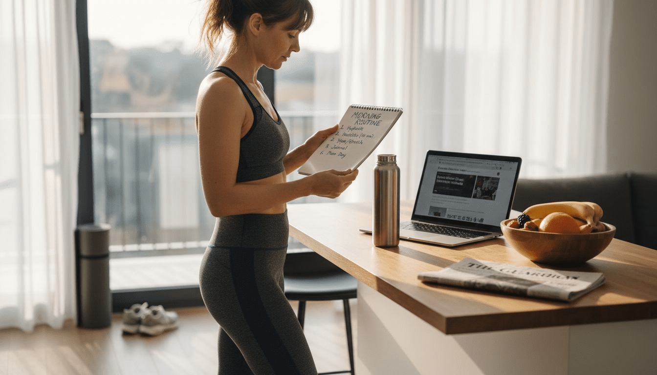 Woman reviews checklist for holistic wellness at home