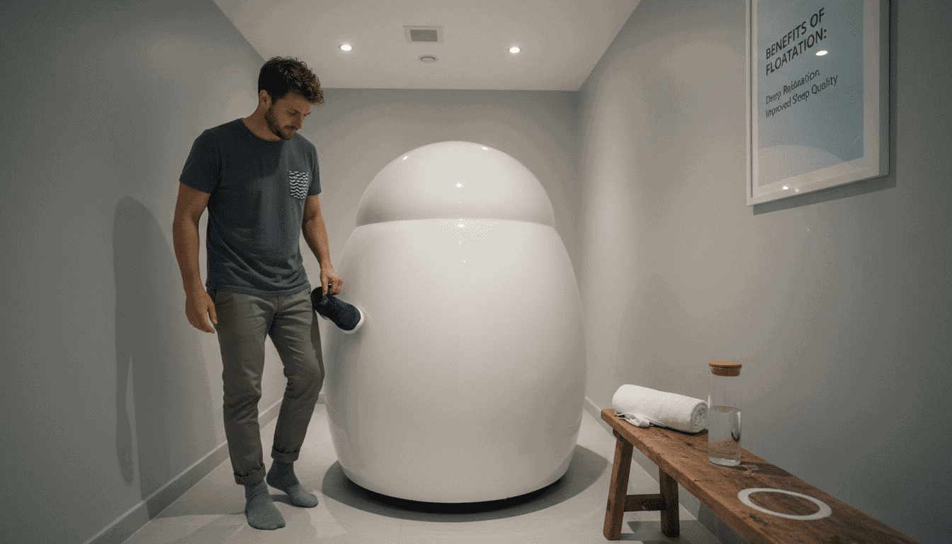 Man preparing for sensory deprivation pod session