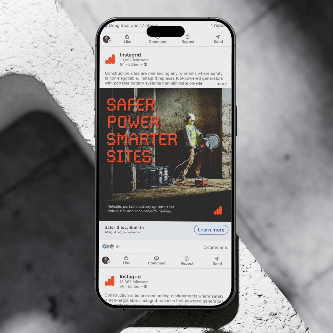 Industrial B2B brand positioning campaign displayed on LinkedIn mobile advertisement
