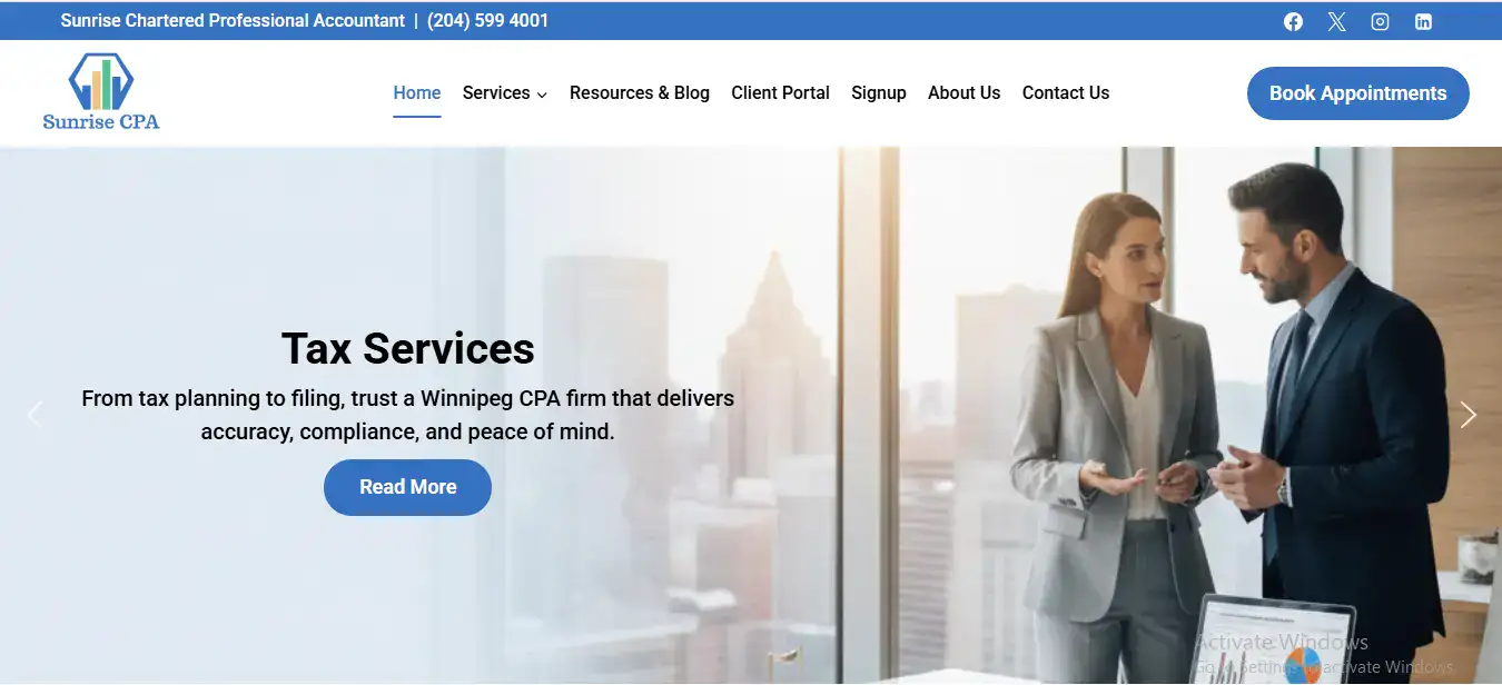 Sunrise CPA Website homepage