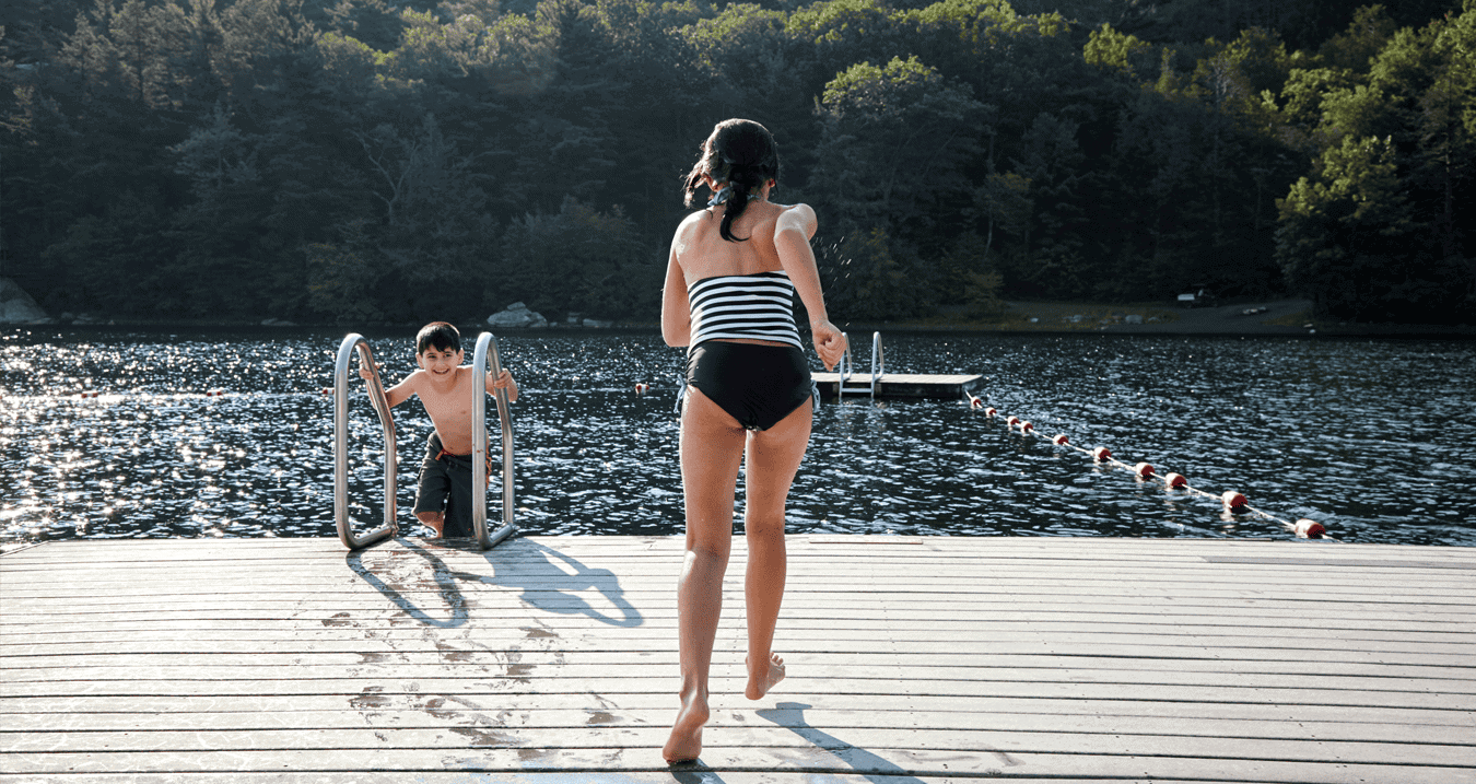 Kids on the Dock of Our New York, Lake Resort