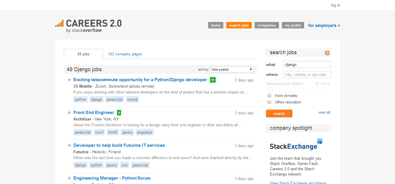Django Job Listings - Stack Overflow Careers 2.0