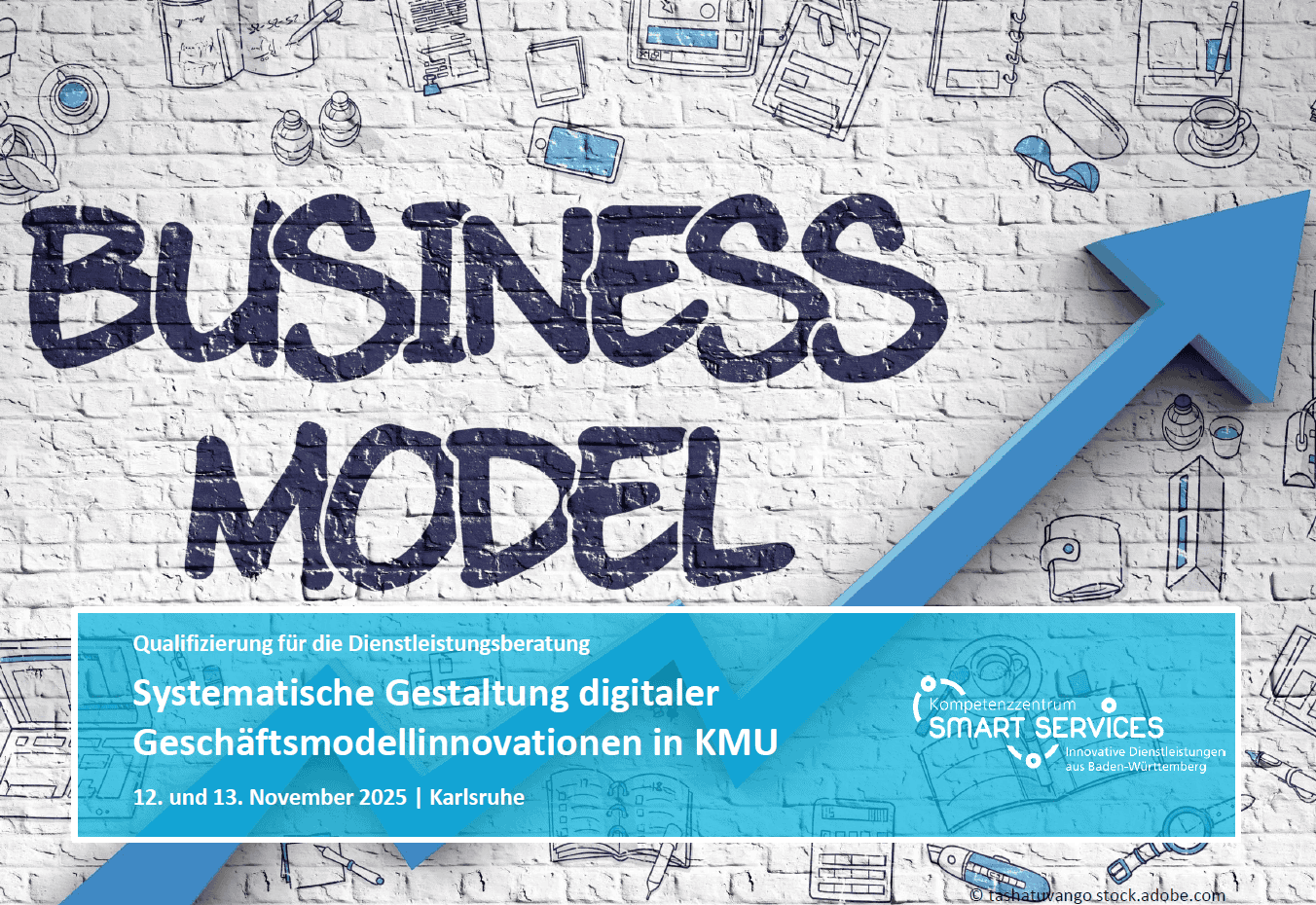 Illustration eines Geschäftsmodells mit aufsteigendem Pfeil bei itb Karlsruhe.
