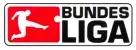 Official logo of the German Bundesliga football league featuring a white silhouette of a player kicking a ball against a red background with black typography.