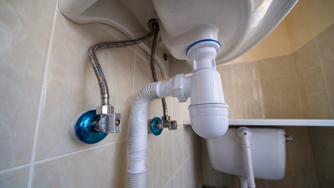P-trap with limited clearance inside a shallow bathroom vanity cabinet