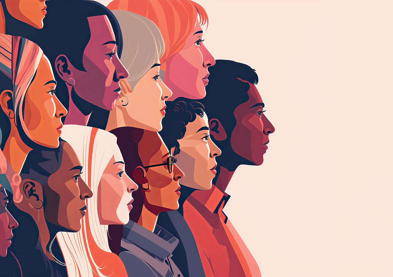Illustration of side profiles of a diverse group of people.