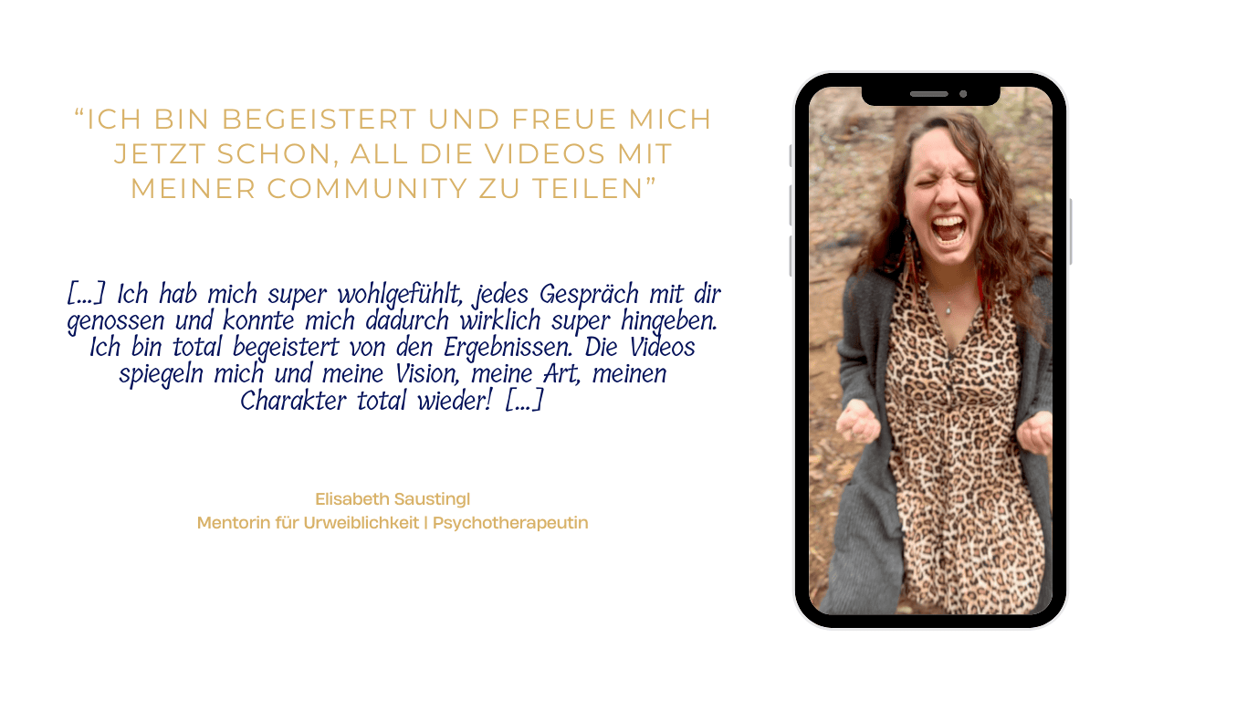 Social Media Videos für Elisabeth Saustingl. Die Psychotherapeutin und Mentorin für Urweiblichkeit berichtet von ihren Erfahrungen beim Shoot & Shine Video-Shooting mit Anna Roilo