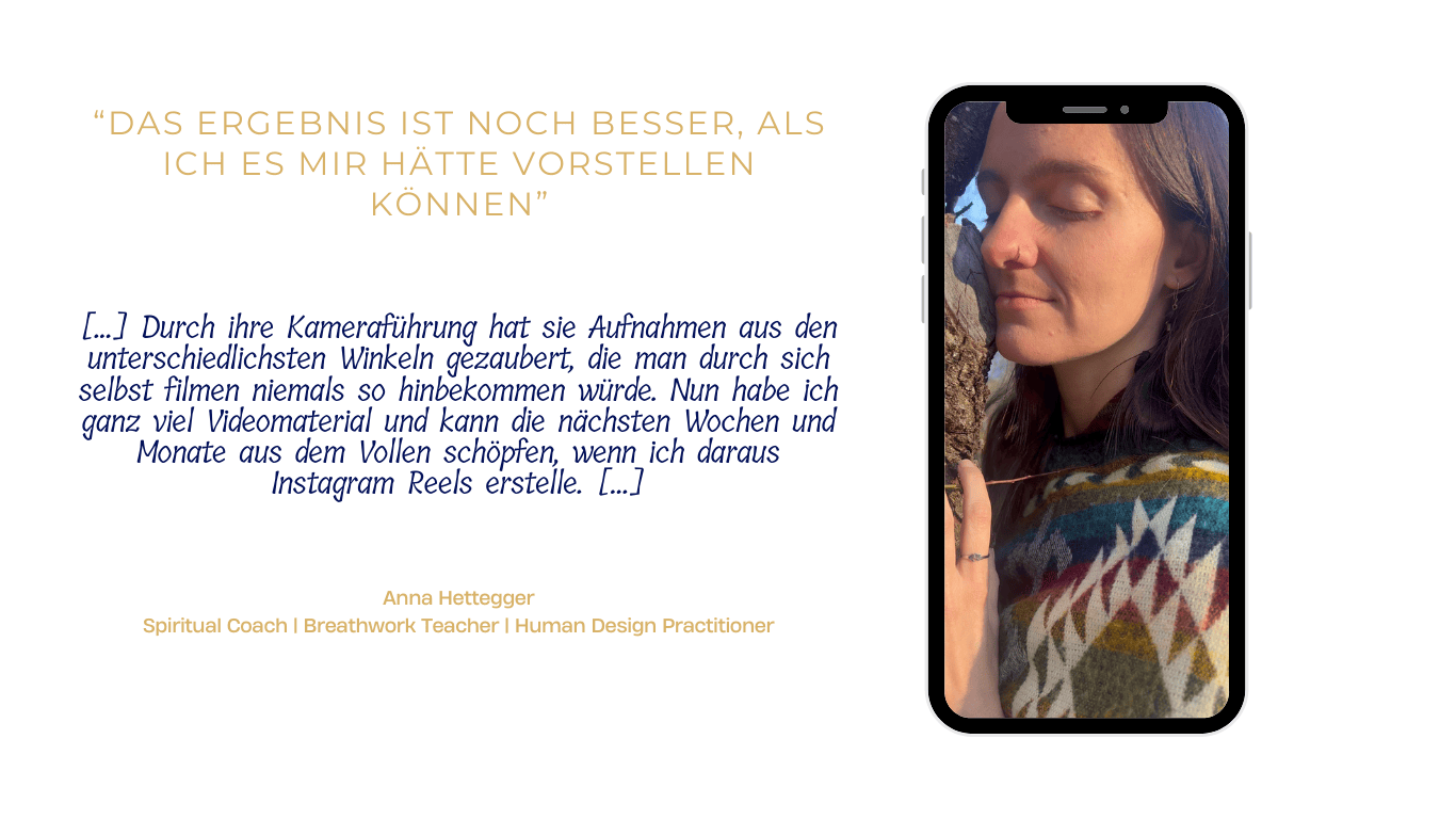 Social Media Videos für Anna Hettegger. Die Breathwork Lehrerin, Spiritual Coach und Human Design Practitioner berichtet von ihren Erfahrungen beim Shoot & Shine Video-Shooting mit Anna Roilo