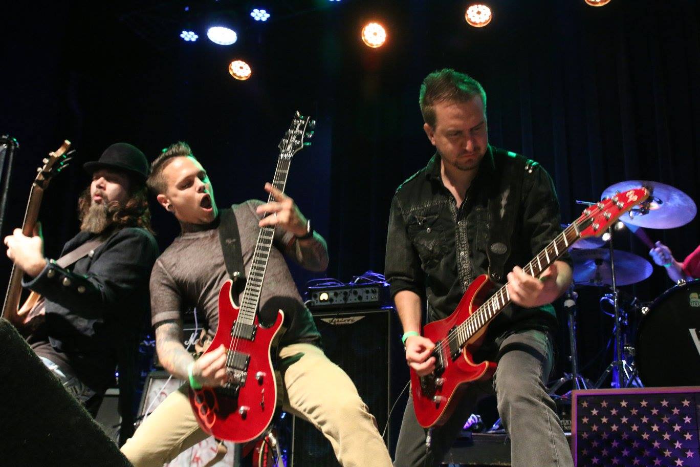 Pulse Performing at Durty Nellie's in Chicago, featuring James Brennaman, Guitarist, Steven Tyler Carrell, Guitarist, and Michael Hayes, Bass Guitarist in April of 2016 on the No Fate Tour Leg 1.