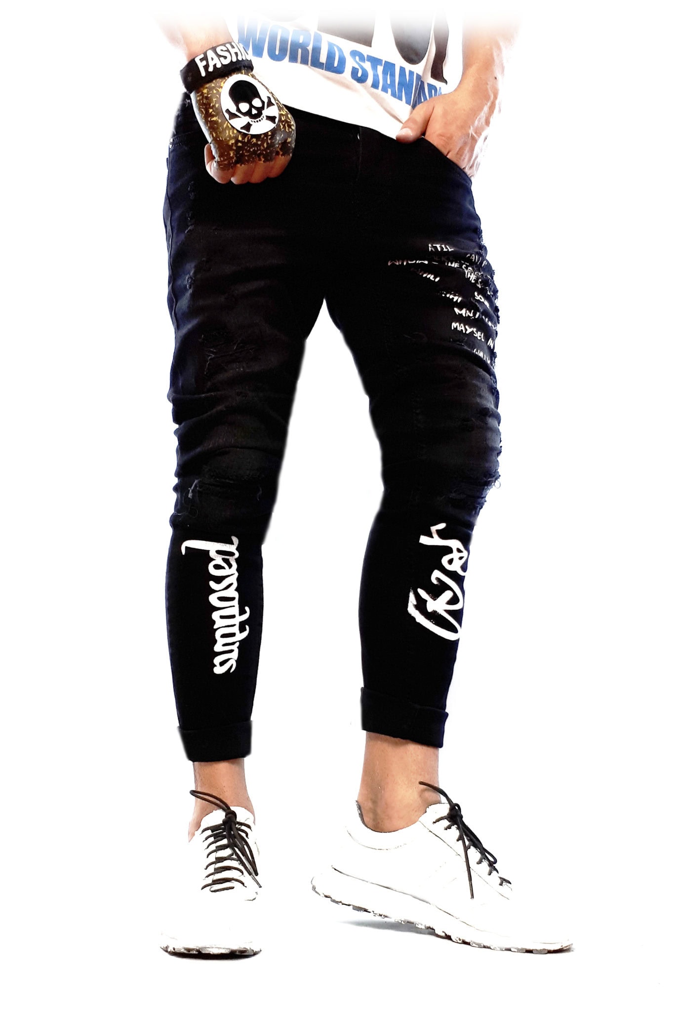 blugi mortal black skinny print text