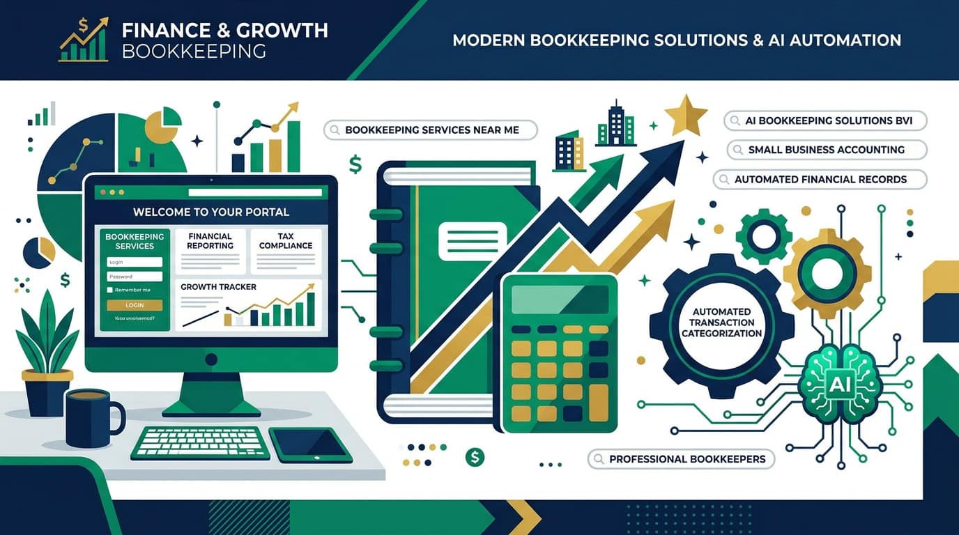 Concept illustration of bookkeeping tools, organised records and connected business workflows