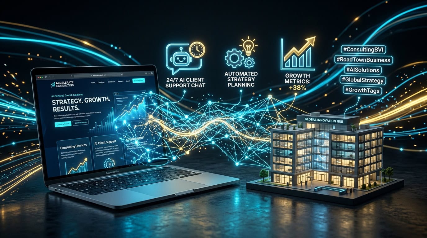 Concept illustration of a consulting website and connected digital workflows