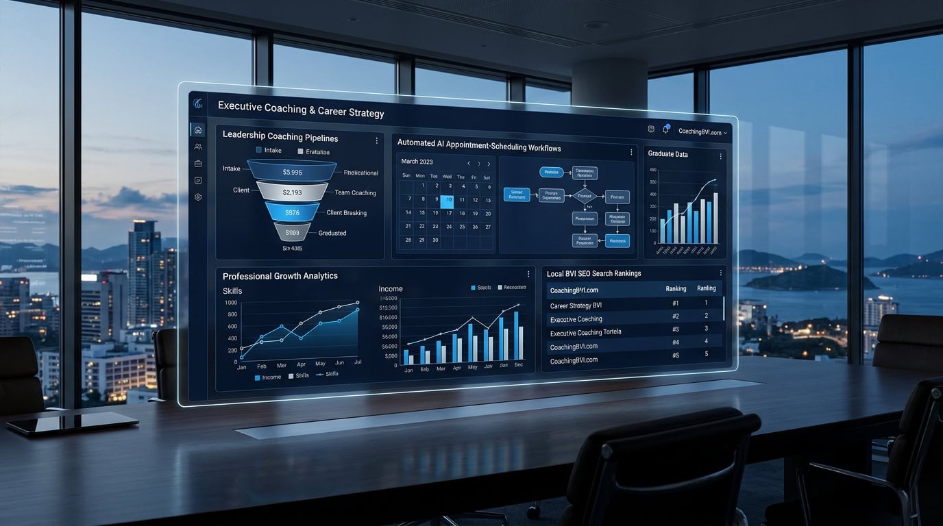 Concept illustration of a coaching workspace with digital scheduling and enquiry tools
