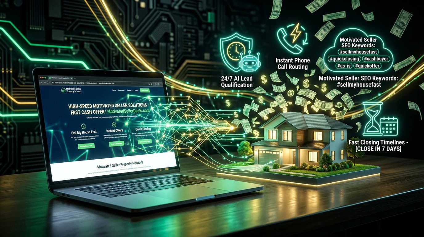 Concept illustration of cash home buyer website marketing and digital enquiry workflows