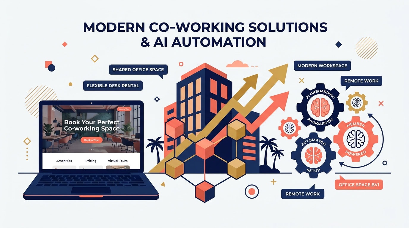 Concept illustration of co-working space websites and digital workspace enquiries