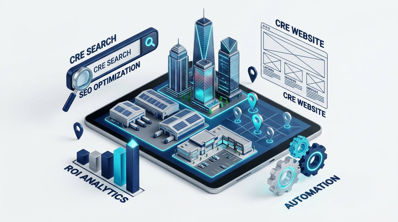 Concept illustration of commercial real estate marketing and digital workflows