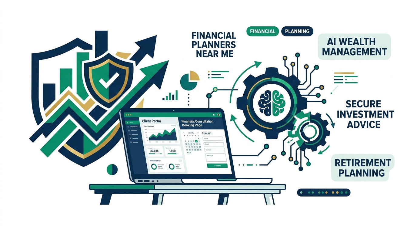 Concept illustration of a financial advisory website and consultation tools