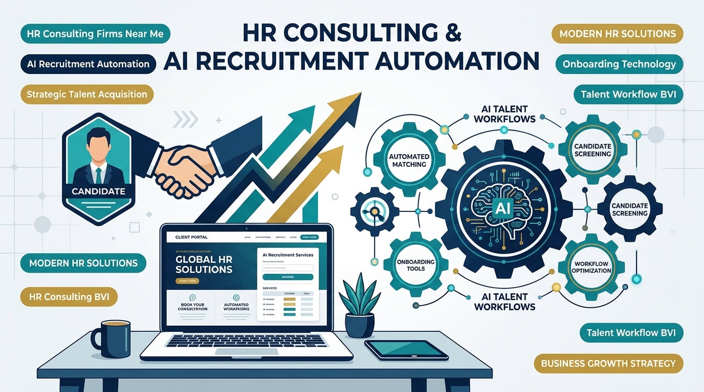 Concept illustration of an HR consulting website and connected administrative workflows