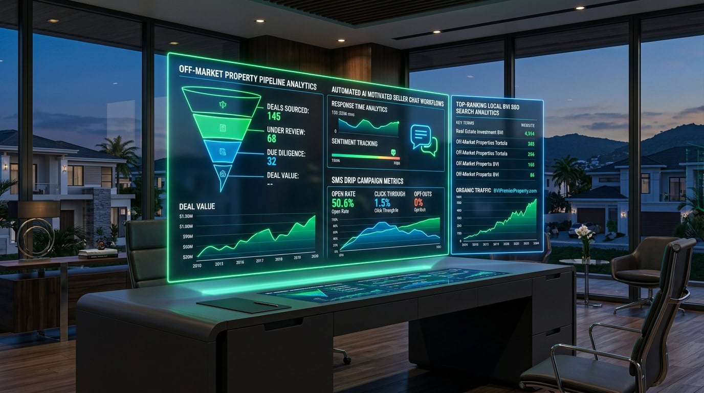 Concept illustration of websites, search visibility and digital workflows for real estate investors and wholesalers