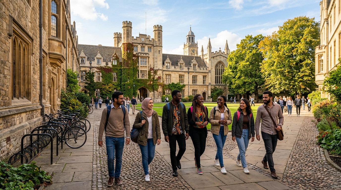 International students walking on a European university campus — Europe scholarships for international students 2026