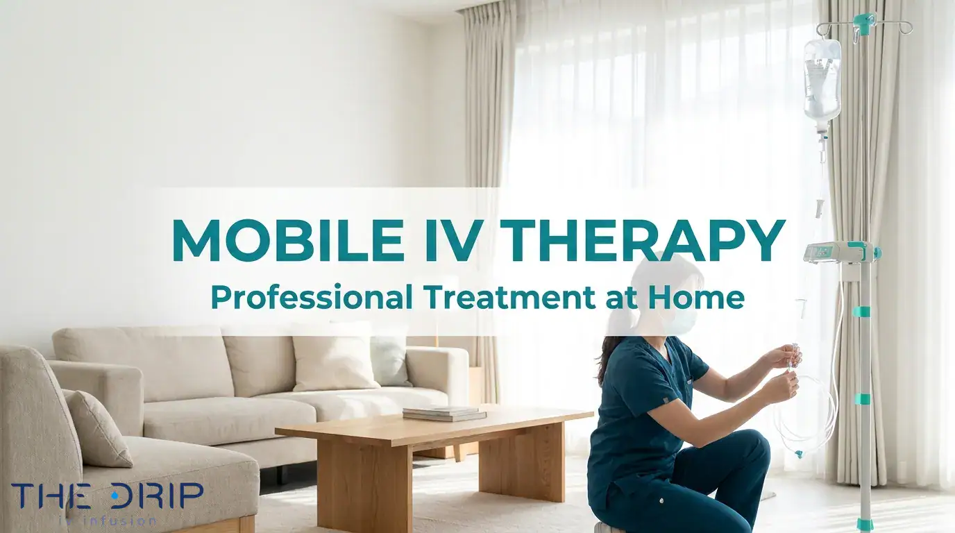 Mobile IV therapy nurse setting up an at-home IV treatment in Mesa for convenient professional care.