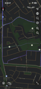 Actual driving test route map for Blacktown RMS showing residential streets, Leabons Lane, and Rudolf Road.
