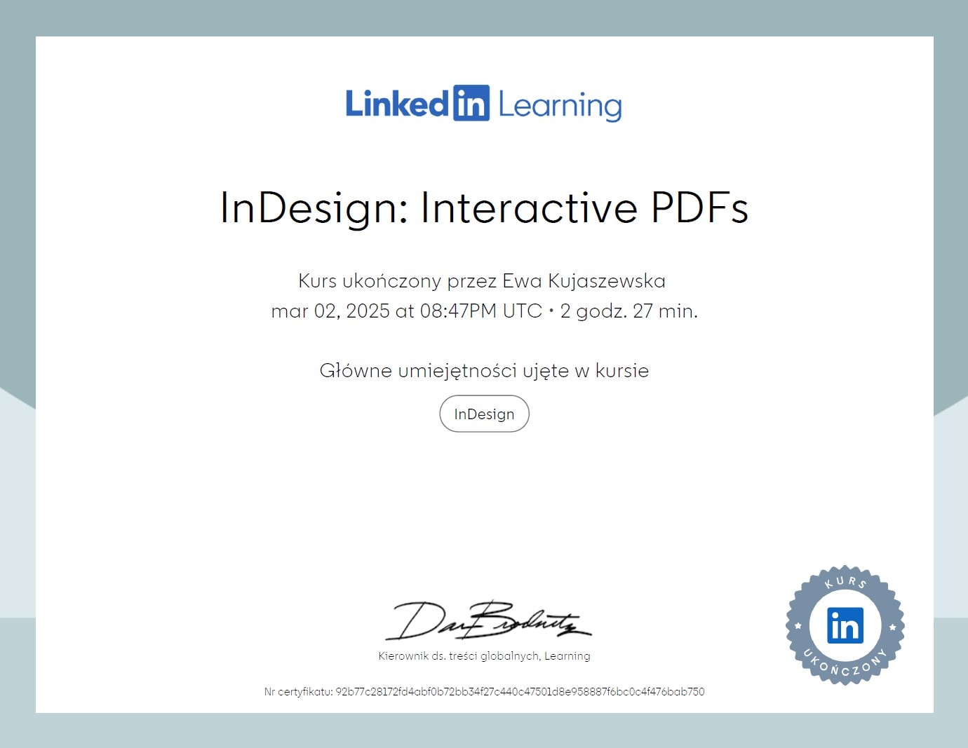 certyfikat In Design