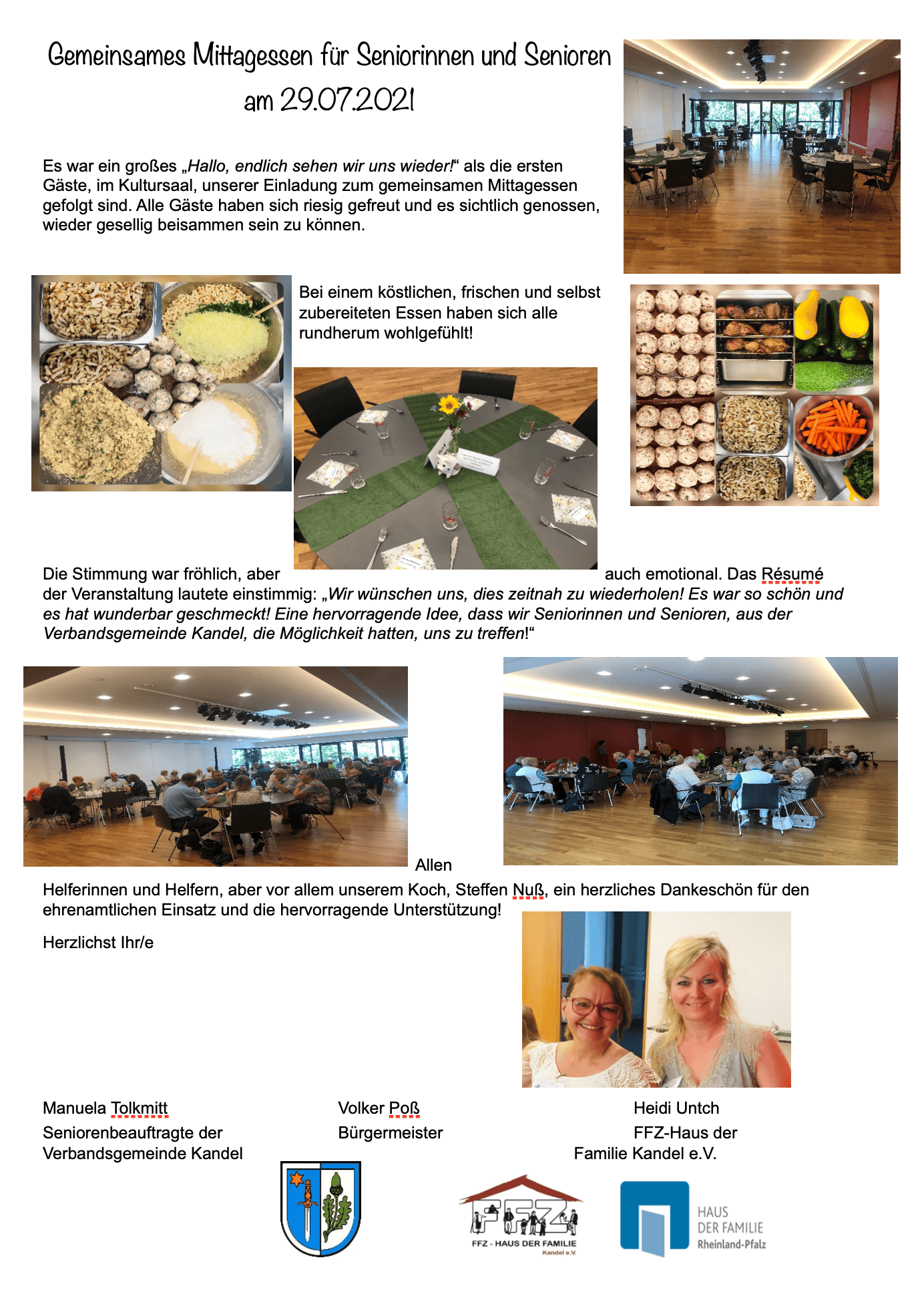 Bericht Mittagessen Senioren/innen 2021 als Text/Bild