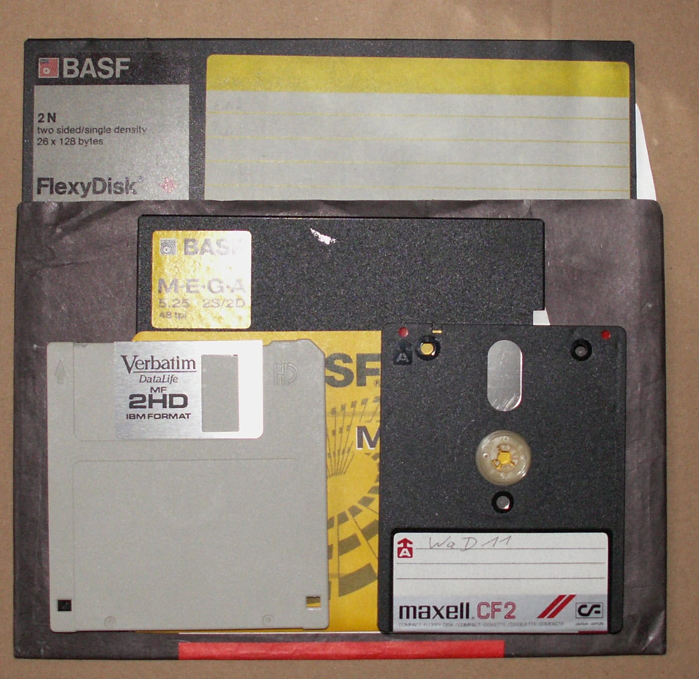 Größenvergleich: Von der 8"- bis zur 3"-Diskette (Foto: siehe Bildnachweis unten)