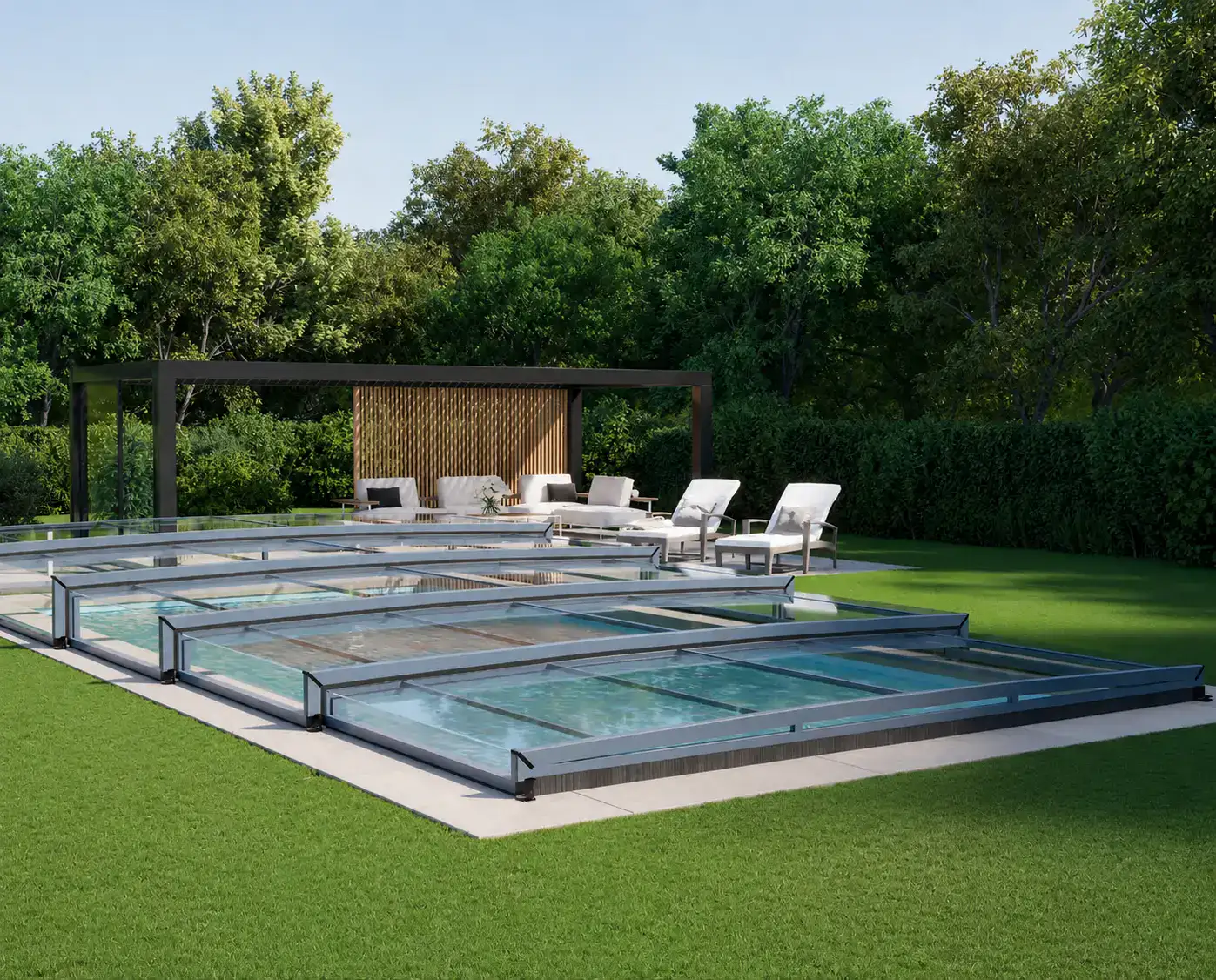 Abris de piscine bas télescopique
