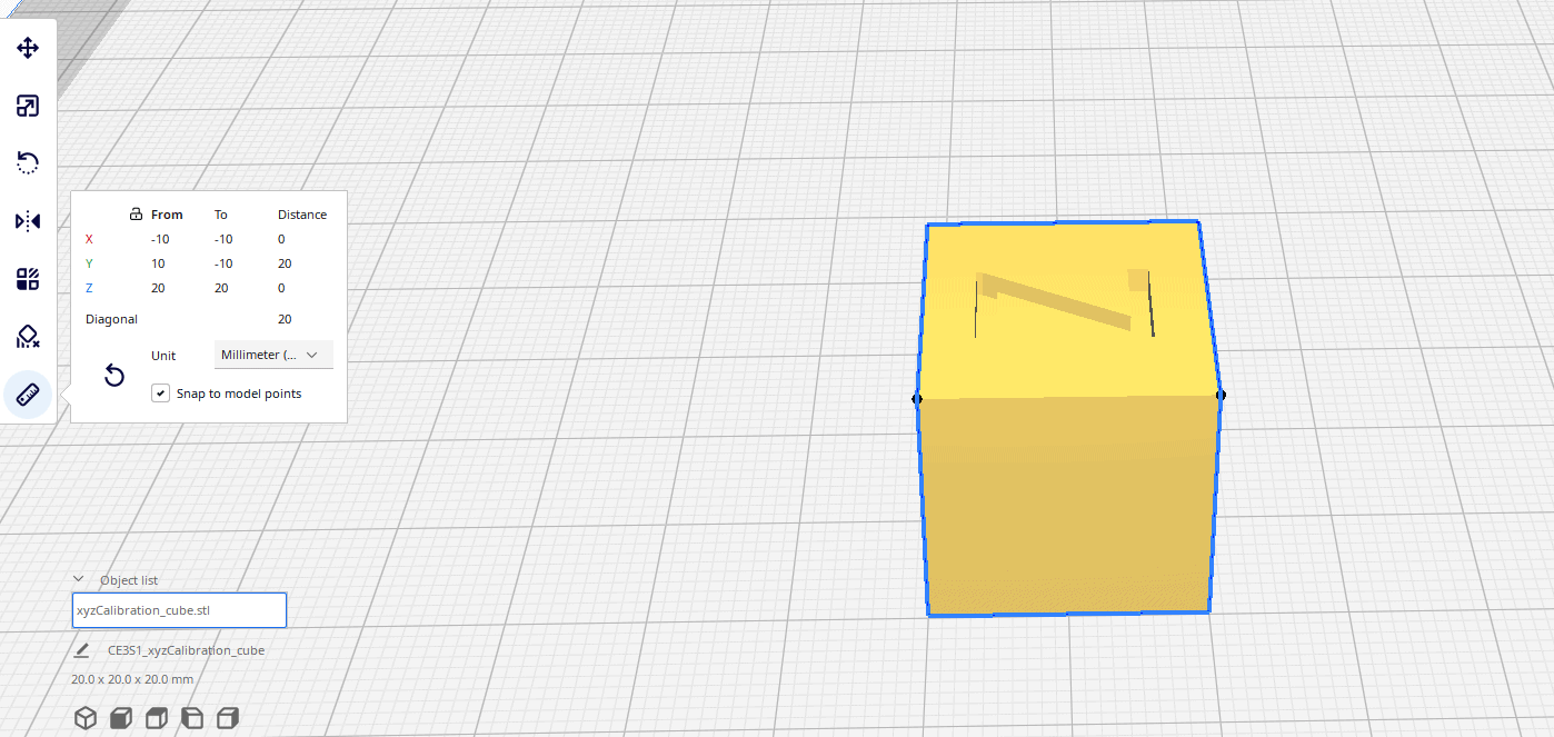 cura measure tool snap to model points example