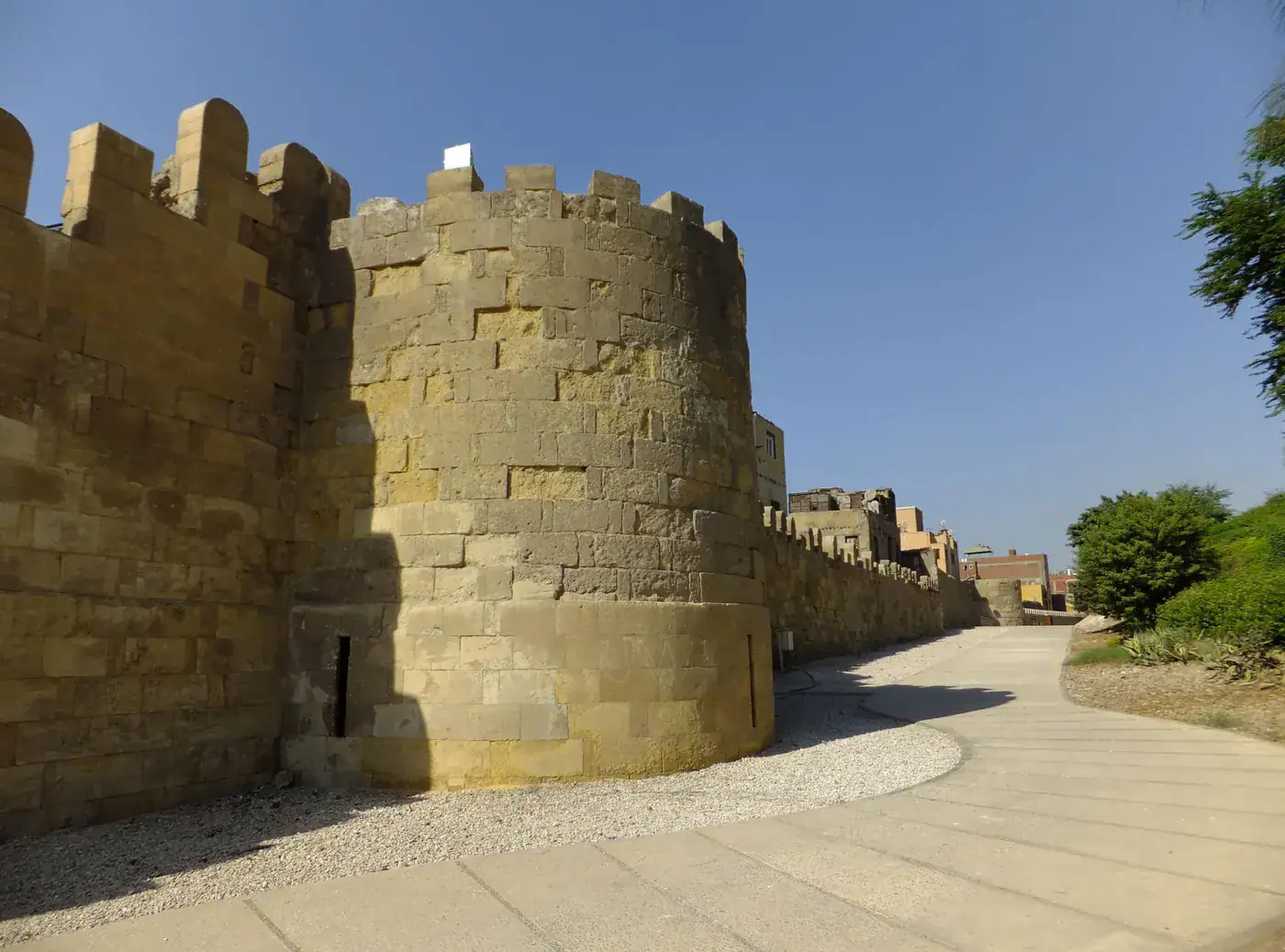 Restored medieval wall and stone tower