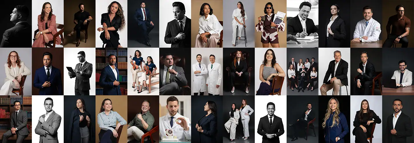 Mosaico de retratos corporativos feitos em estúdio em BH