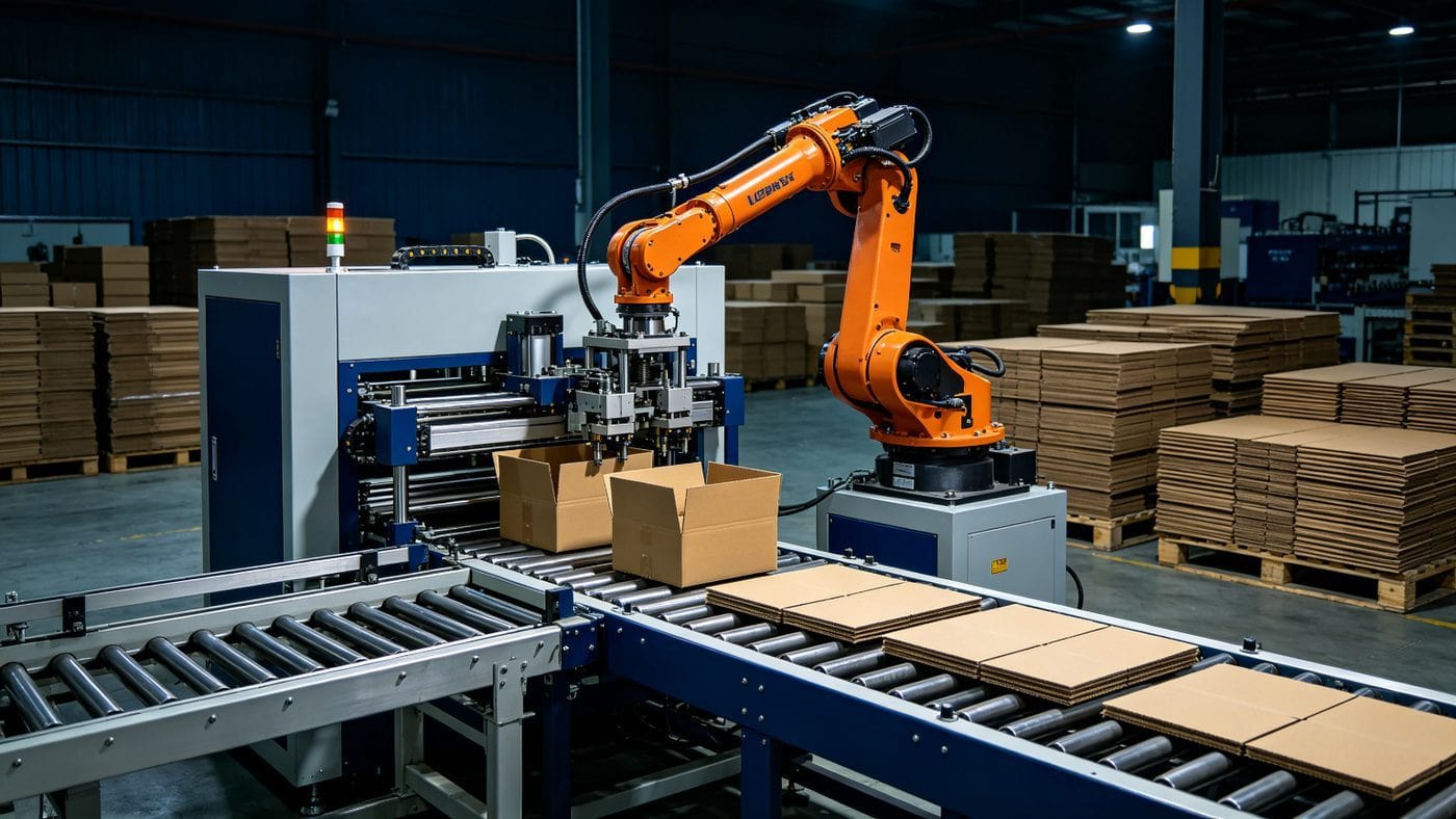case-erectors packaging machine on production line
