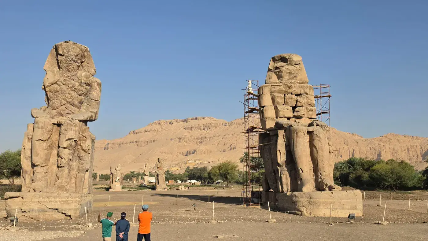 Conservation work at the Colossi of Memnon in Luxor